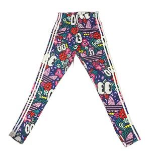 Adidas three stripe leggings. Small. Vibrant print.